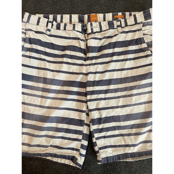 Hugo Boss Other - HUGO BOSS Boss Orange Men's Slim Fit Chino Shorts Blue Stripe Size 38